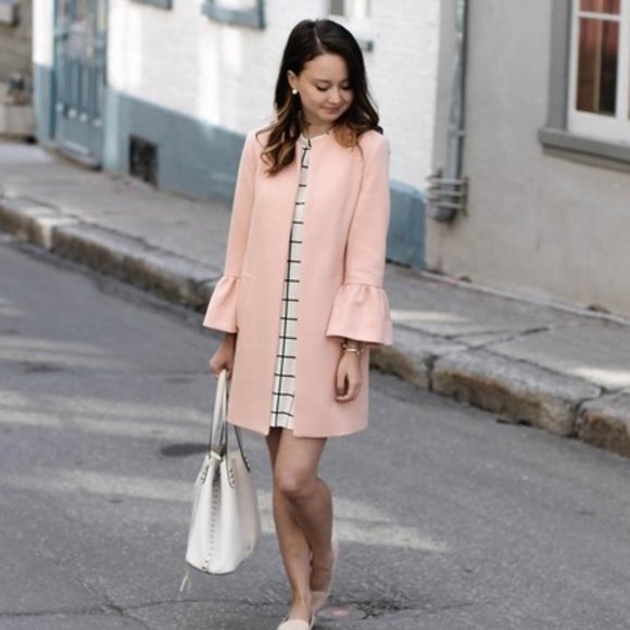 🌻Anthropologie {Lea & Viola} Light Pink Graceanne Flutter Sleeve Coat Size XL - Picture 1 of 11